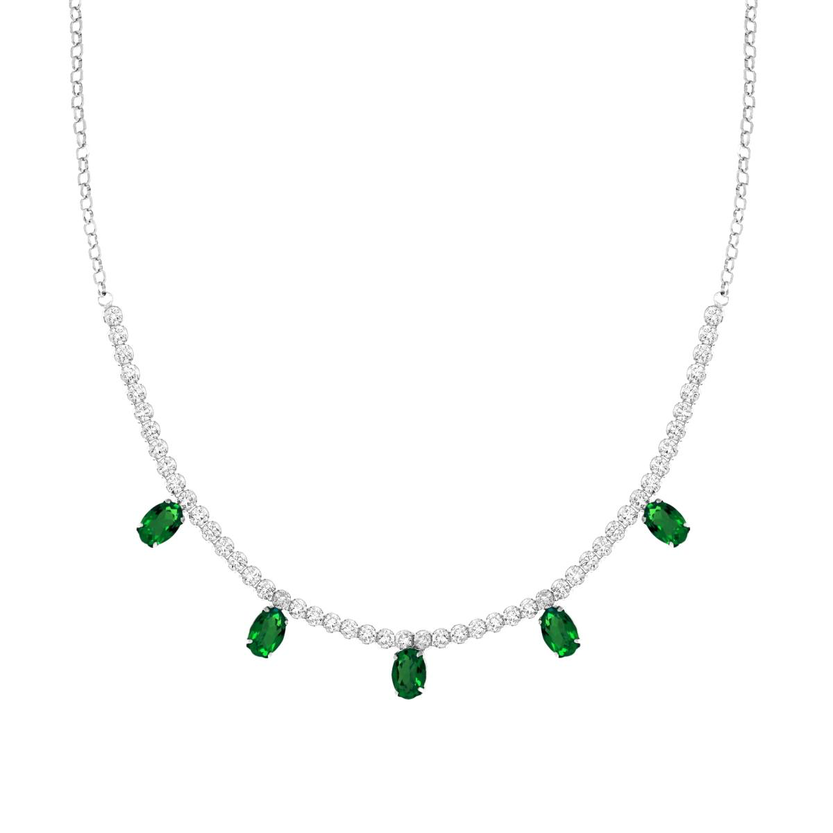 Stříbrný náhrdelník Ovale Verde Smeraldo