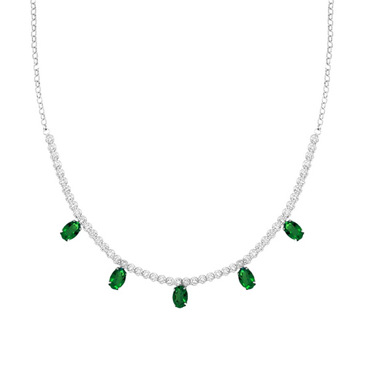 Stříbrný náhrdelník Ovale Verde Smeraldo
