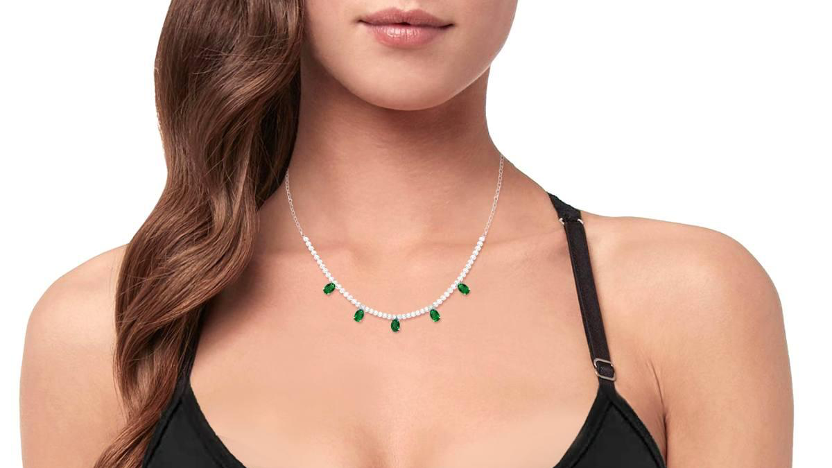 Stříbrný náhrdelník Ovale Verde Smeraldo