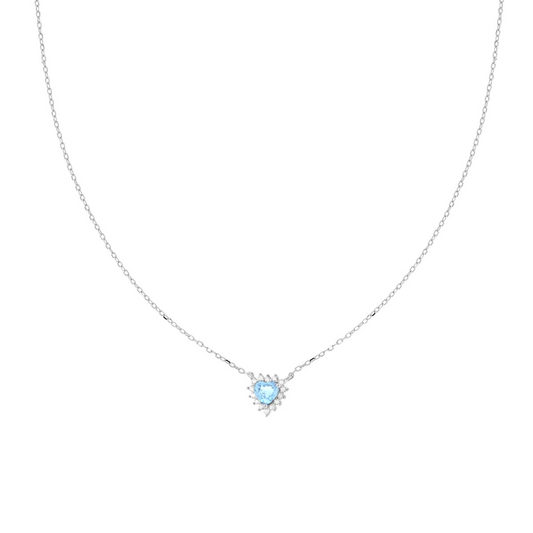Stříbrný náhrdelník Cuore Aquamarine