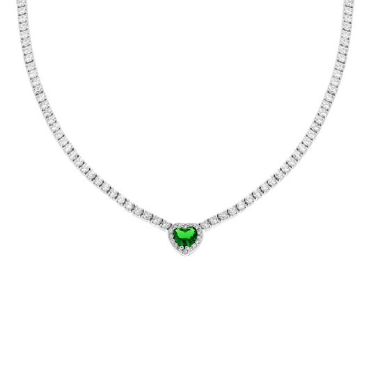 Stříbrný náhrdelník Cuore Verde Smeraldo